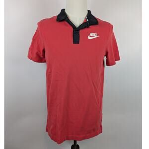 Nike Mens Medium Polo 100% Cotton Coral Logo Casual Black Golf Sports 2 Button